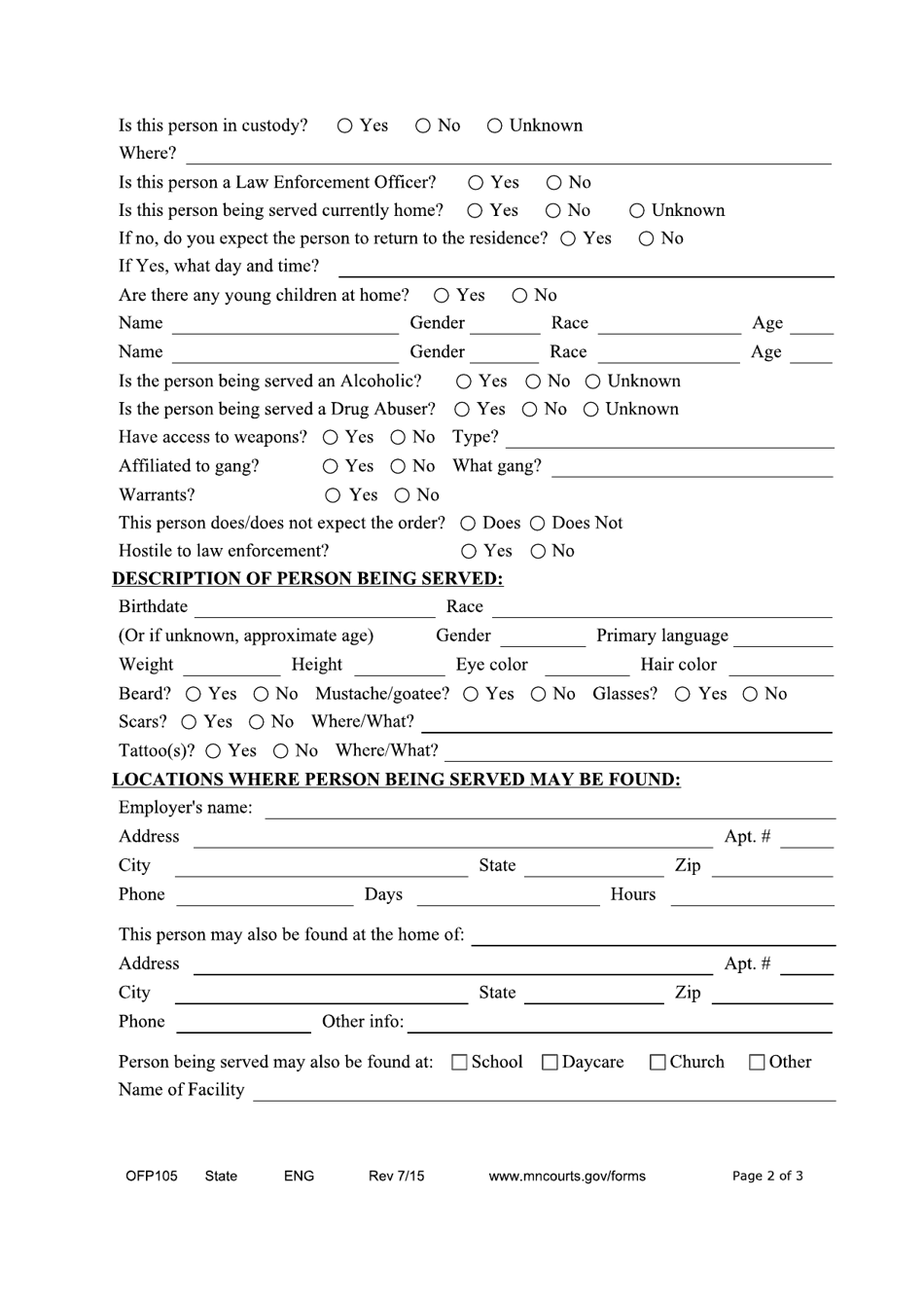 Form OFP105 - Fill Out, Sign Online and Download Fillable PDF ...