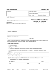 Document preview: Form OFP102 Petitioner's Affidavit and Petition for Order for Protection - Minnesota