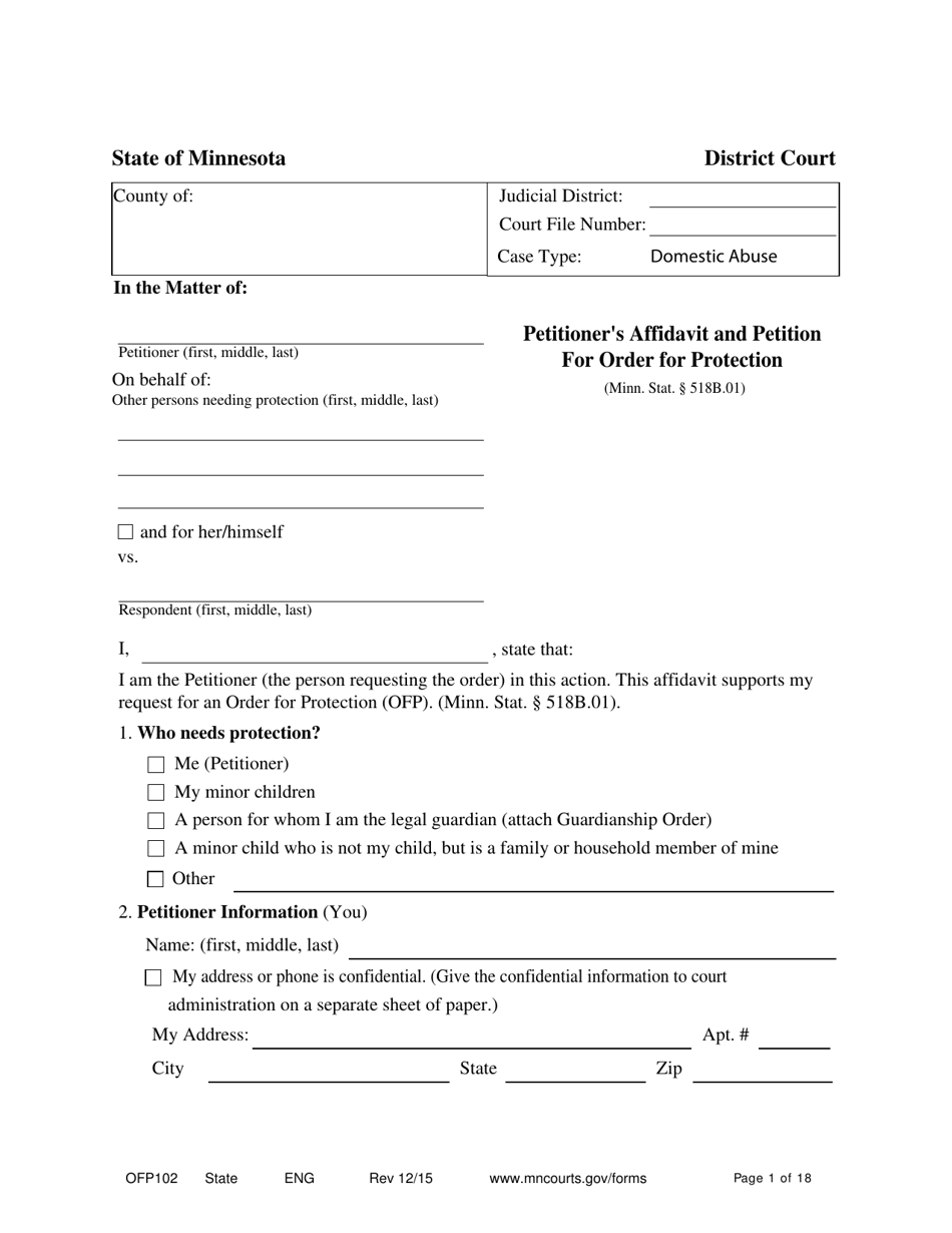 Form OFP102 Fill Out, Sign Online and Download Fillable PDF