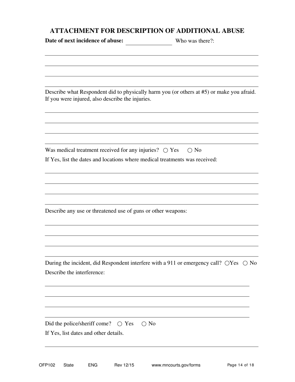 Form OFP102 Petitioners Affidavit and Petition for Order for Protection - Minnesota, Page 14