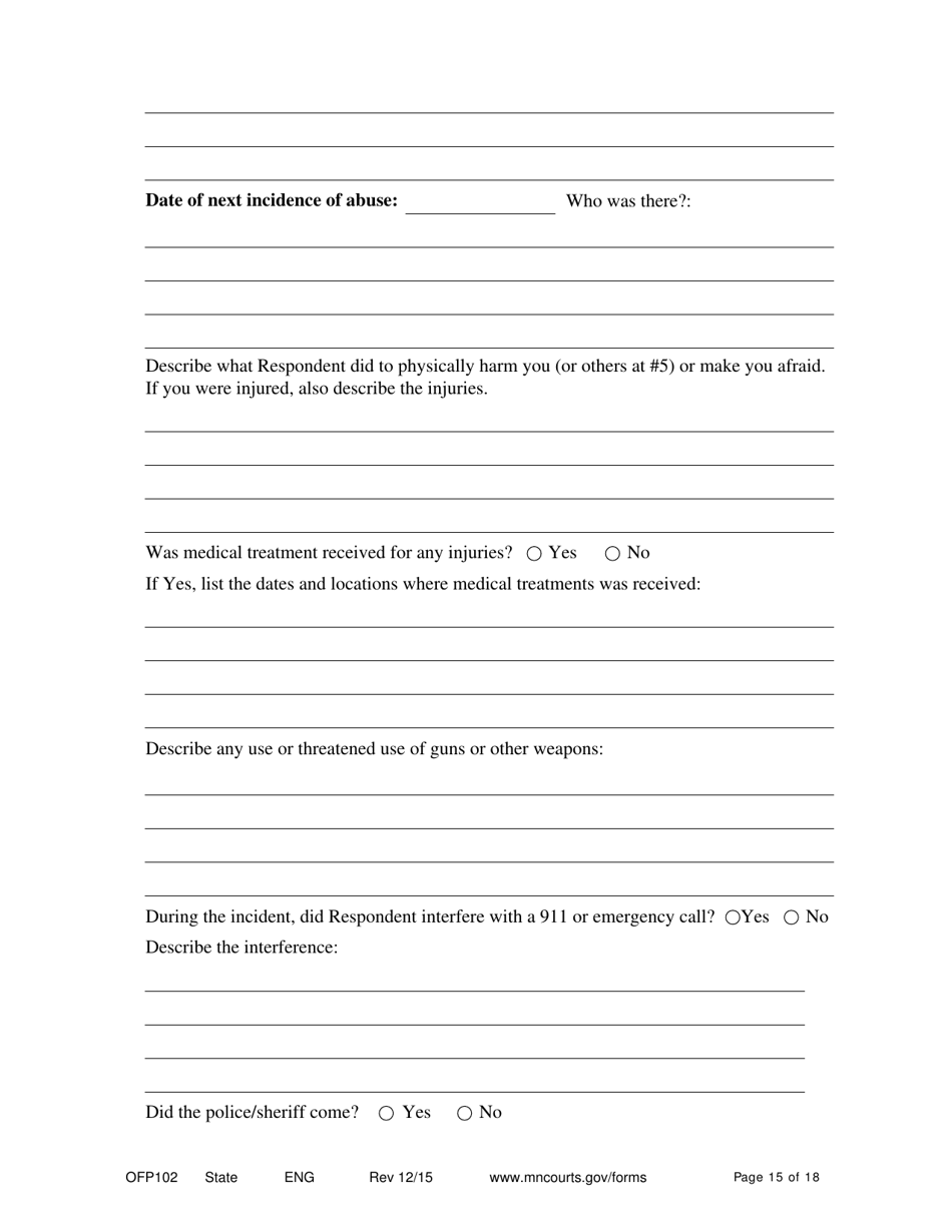 Form OFP102 Petitioners Affidavit and Petition for Order for Protection - Minnesota, Page 15