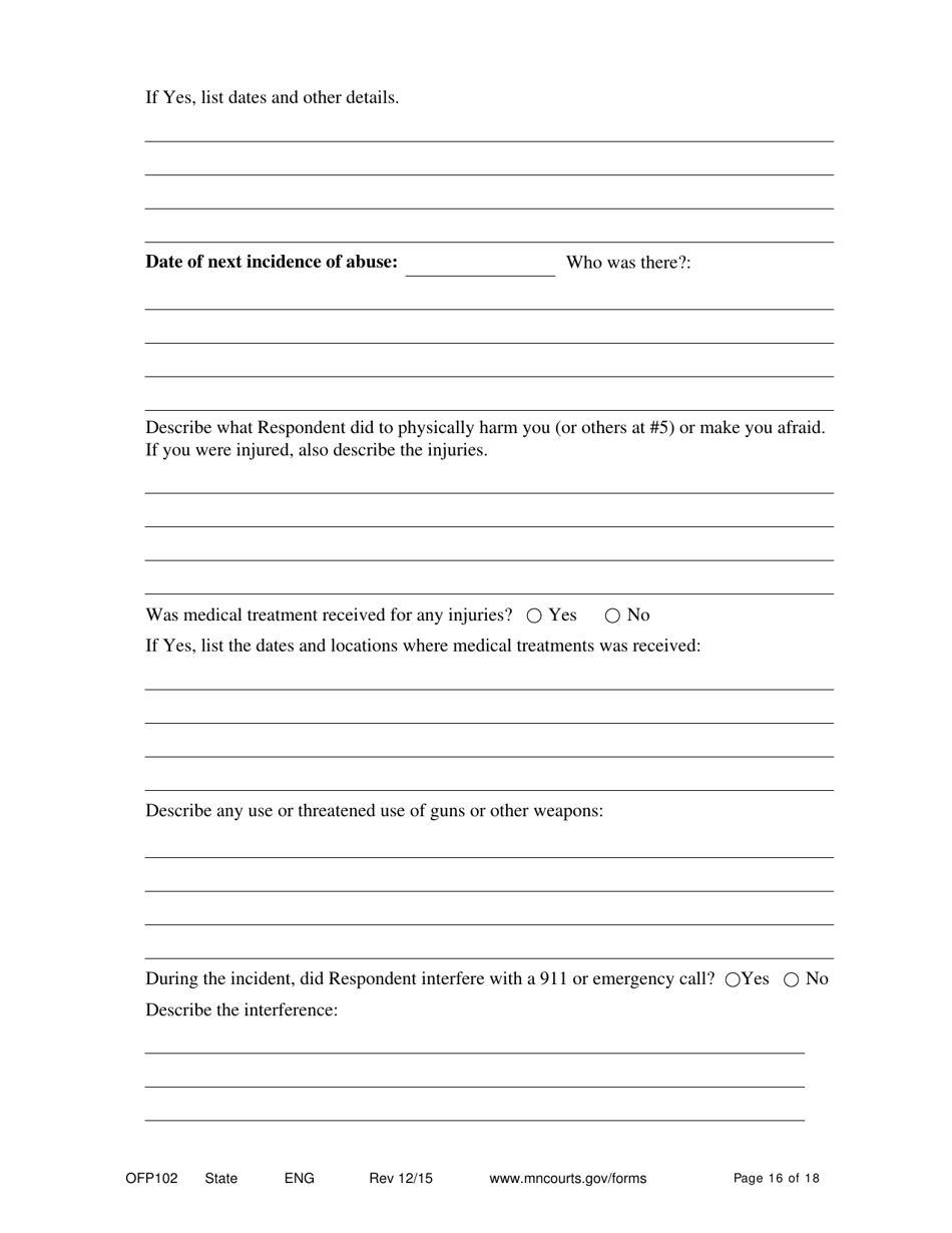 Form OFP102 Petitioners Affidavit and Petition for Order for Protection - Minnesota, Page 16