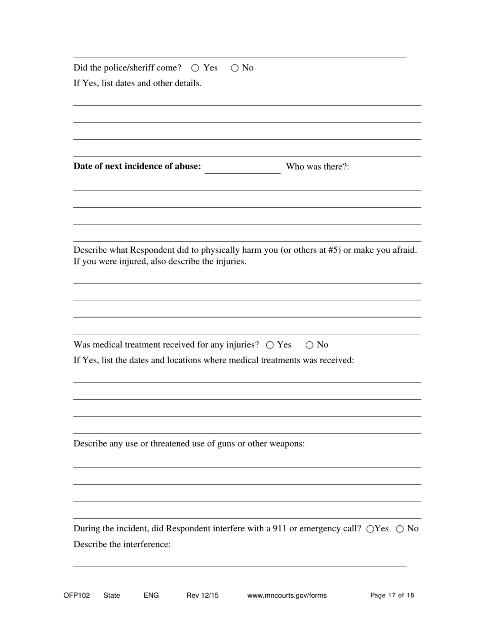 Form OFP102 Petitioners Affidavit and Petition for Order for Protection - Minnesota, Page 17