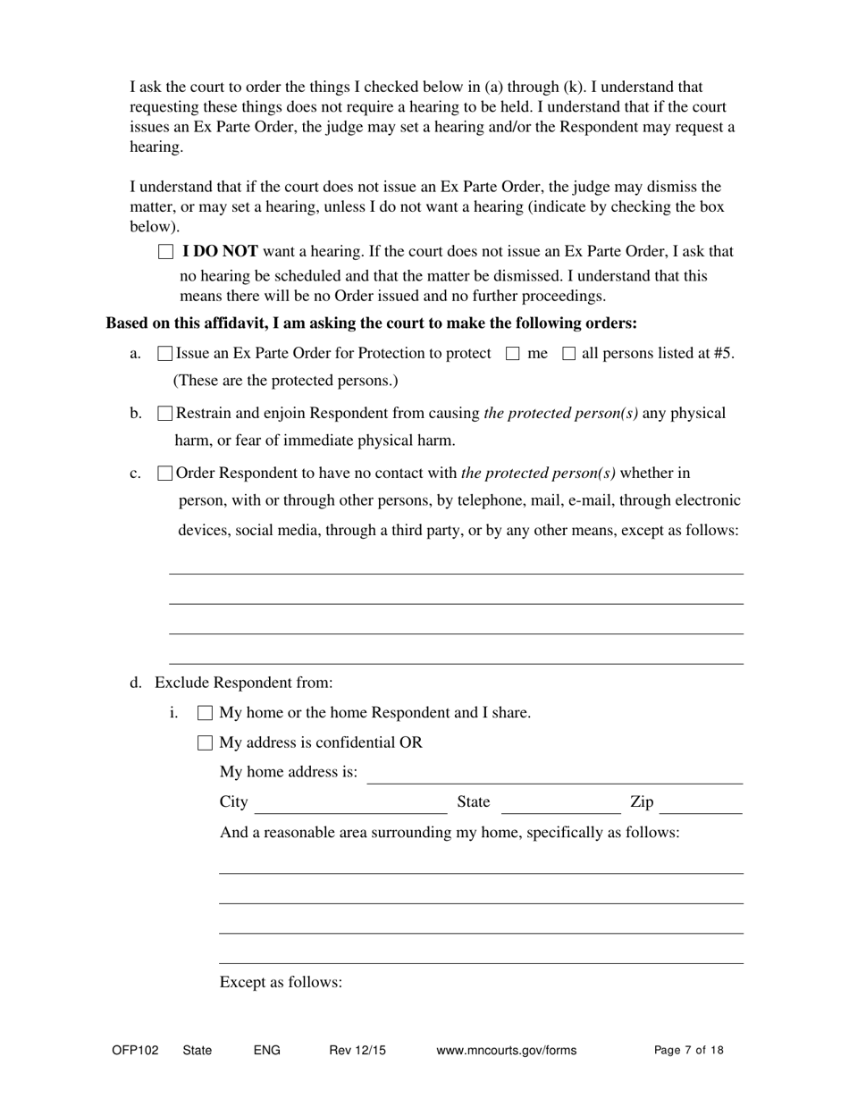 Form Ofp102 - Fill Out, Sign Online And Download Fillable Pdf 