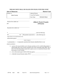 Form OFP108 Affidavit / Proof of Transfer of Firearms - Minnesota