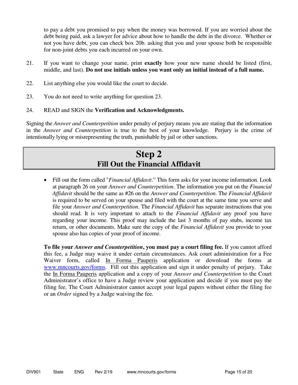 Instructions for Form DIV902 Answer and Counter Petition - Minnesota, Page 15