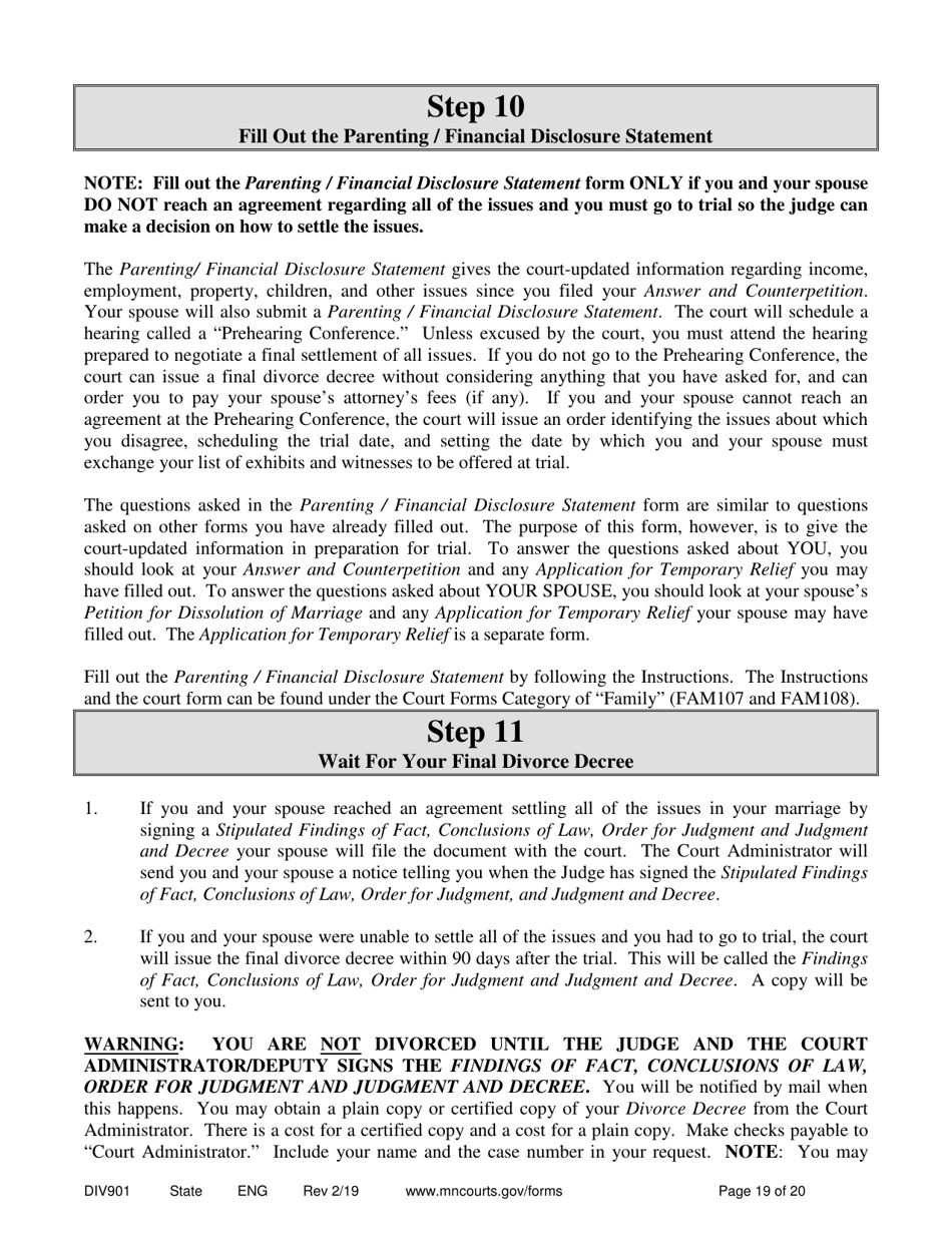 Instructions for Form DIV902 Answer and Counter Petition - Minnesota, Page 19