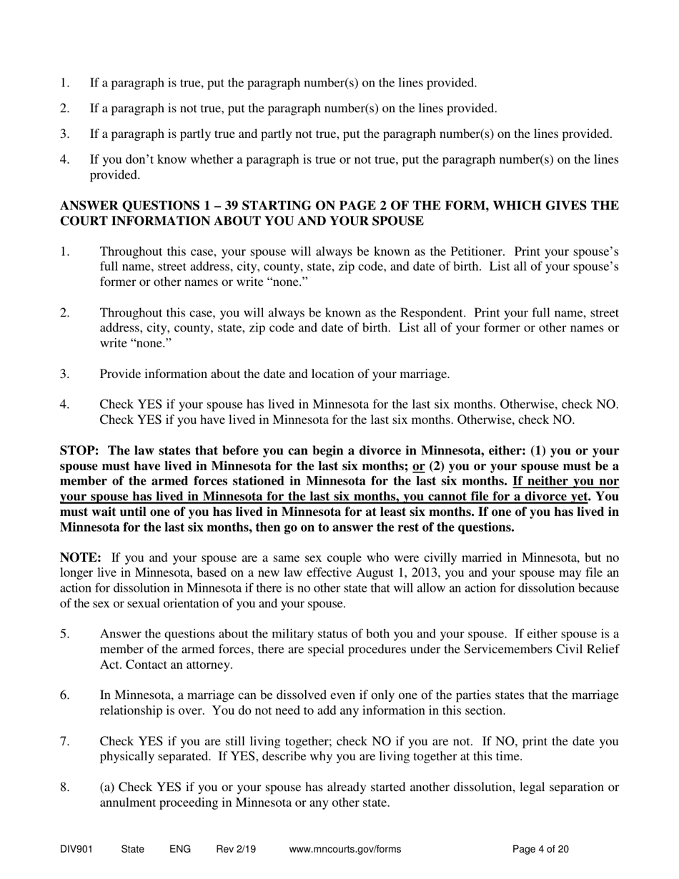 Instructions for Form DIV902 Answer and Counter Petition - Minnesota, Page 4