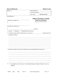Document preview: Form OFP401 Affidavit and Motion to Modify Order for Protection - Minnesota