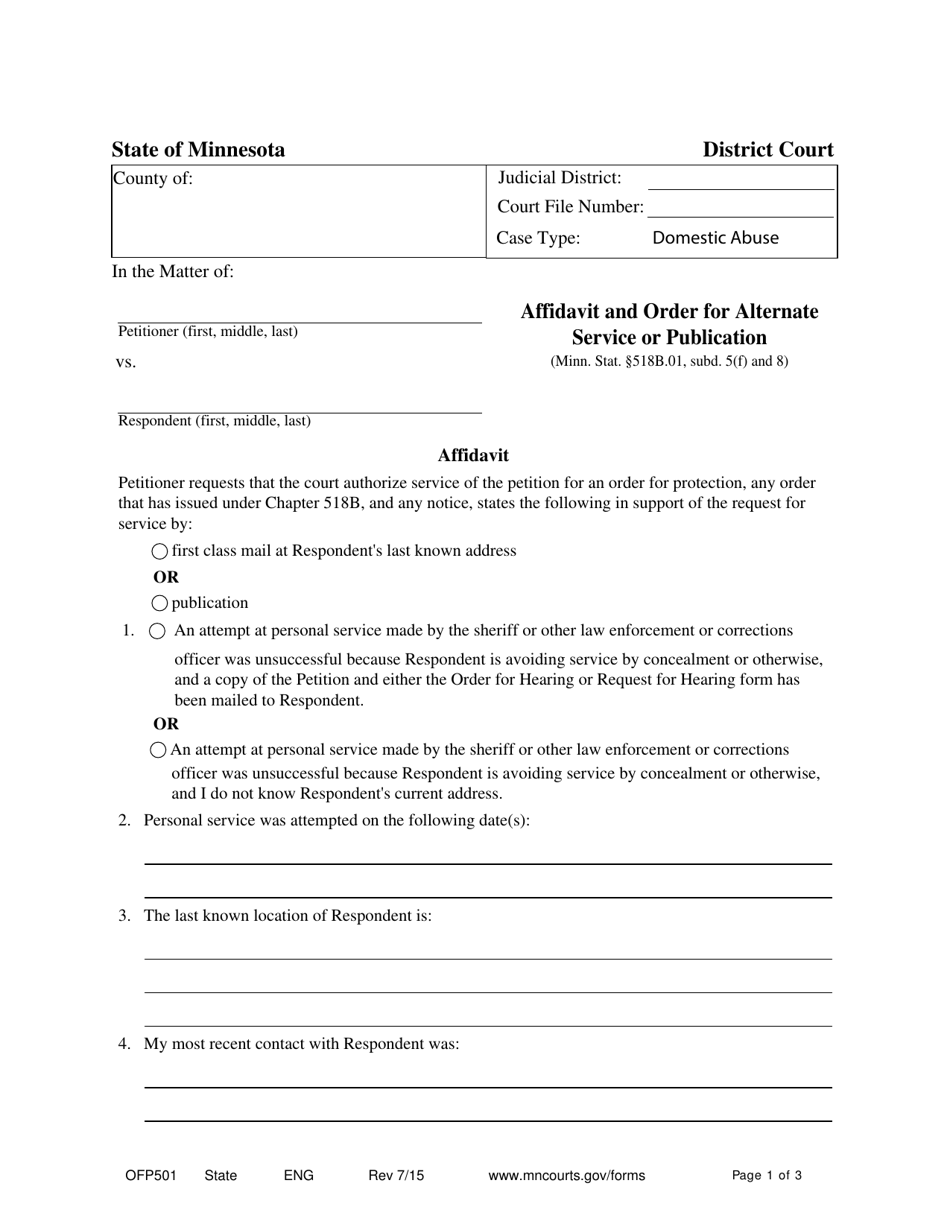 Form OFP501 Affidavit and Order for Alternate Service or Publication - Minnesota, Page 1