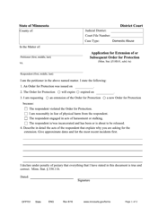 Form OFP701 Application for Extension of or Subsequent Order for Protection - Minnesota