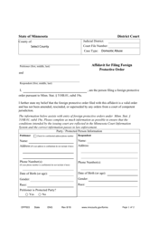 Form OFP503 Affidavit for Filing Foreign Protective Order - Minnesota