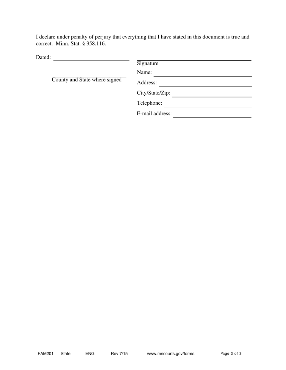 Form FAM201 Six-Month Review Hearing Request - Minnesota, Page 3