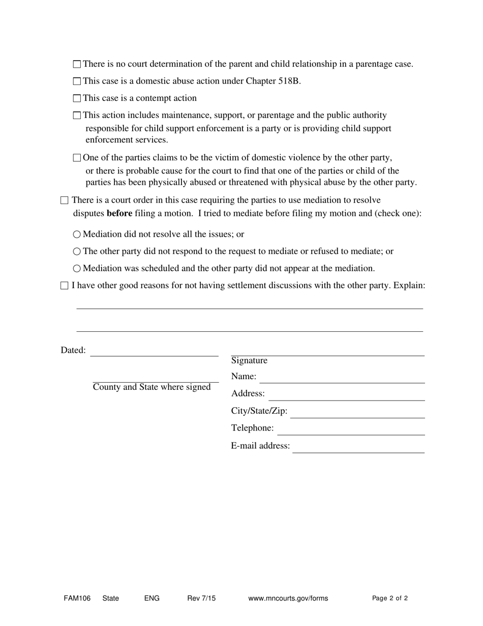 Form Fam106 - Fill Out, Sign Online And Download Fillable Pdf 