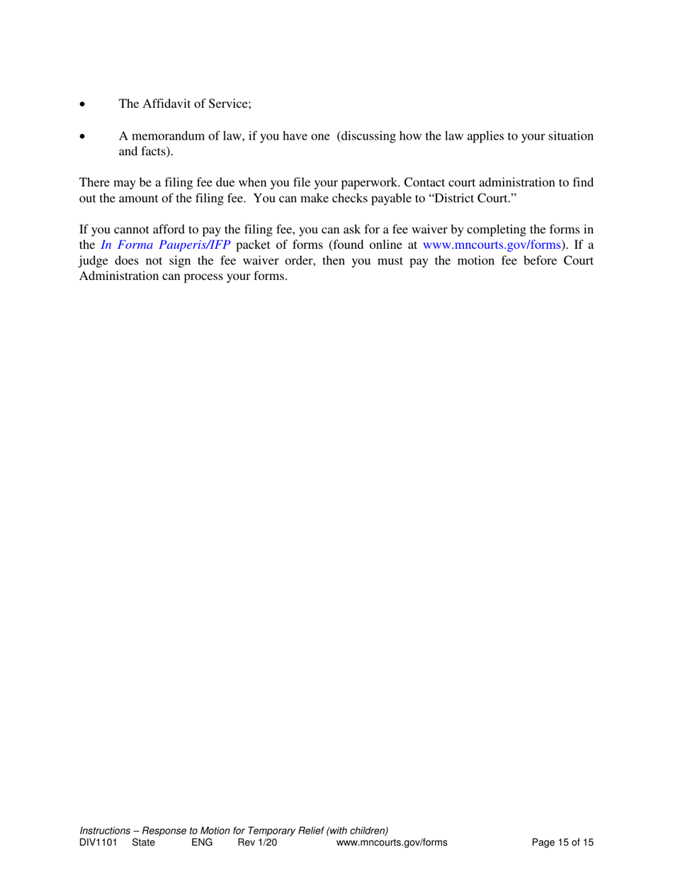 Form DIV1101 Response to a Request for Temporary Relief Pending Final Hearing With Children - Minnesota, Page 15