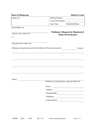 Document preview: Form OFP601 Petitioner's Request for Dismissal of Order for Protection - Minnesota
