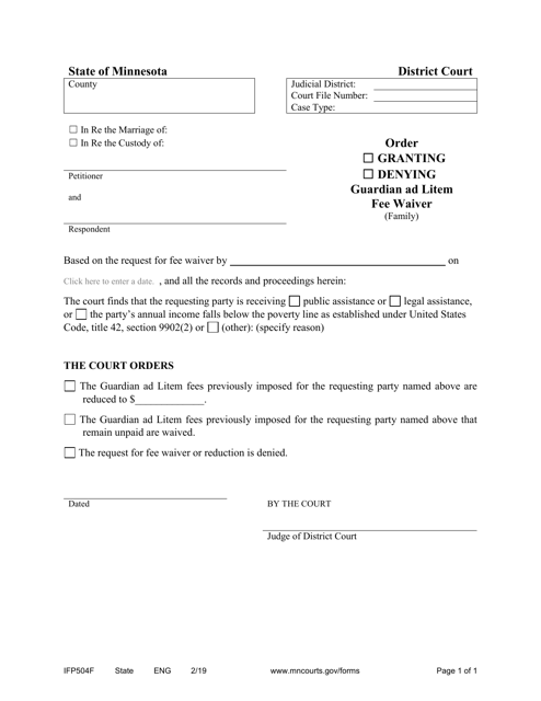 Form IFP504F Order Granting/Denying Guardian Ad Litem Fee Waiver (Family) - Minnesota
