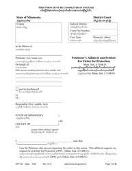 Form OFP102 Petitioner&#039;s Affidavit and Petition for Order for Protection - Minnesota (English/Karen)
