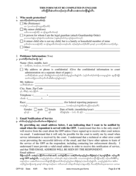 Form OFP102 Petitioner&#039;s Affidavit and Petition for Order for Protection - Minnesota (English/Karen), Page 2