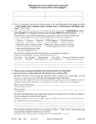 Form OFP102 Petitioner&#039;s Affidavit and Petition for Order for Protection - Minnesota (English/Karen), Page 6