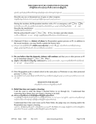 Form OFP102 Petitioner&#039;s Affidavit and Petition for Order for Protection - Minnesota (English/Karen), Page 7