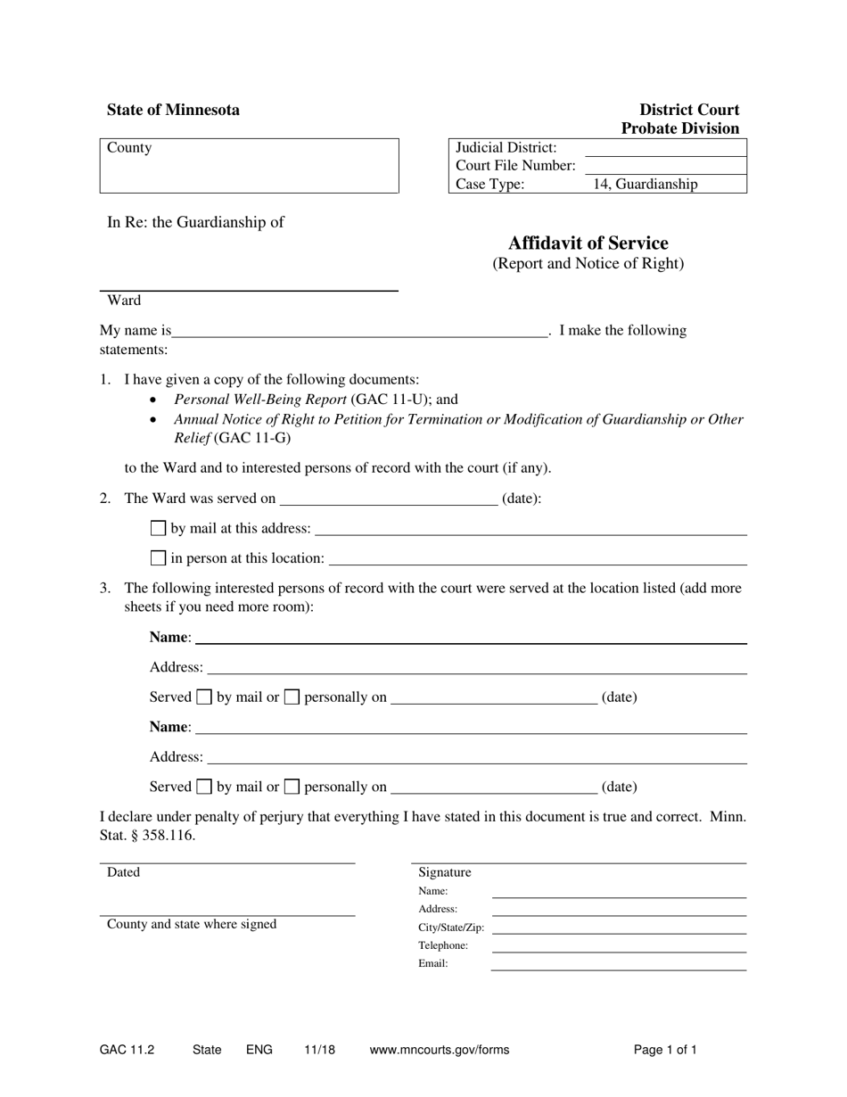 Form GAC11.2 Affidavit of Service (Report and Notice of Right) - Minnesota, Page 1