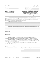 Document preview: Form GAC7-U Physician's Statement in Support of Guardianship/Conservatorship (And Re: Respondent's Inability to Attend Hearing) - Minnesota
