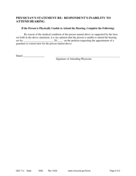Form GAC7-U Physician&#039;s Statement in Support of Guardianship/Conservatorship (And Re: Respondent&#039;s Inability to Attend Hearing) - Minnesota, Page 2