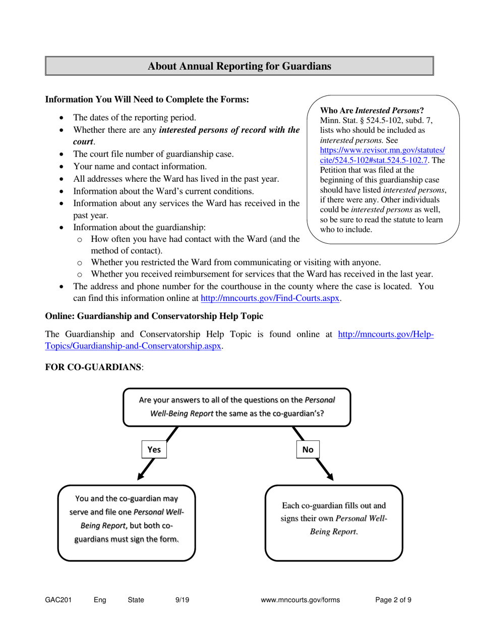 Form GAC201 Annual Reporting for Guardians - Minnesota, Page 2