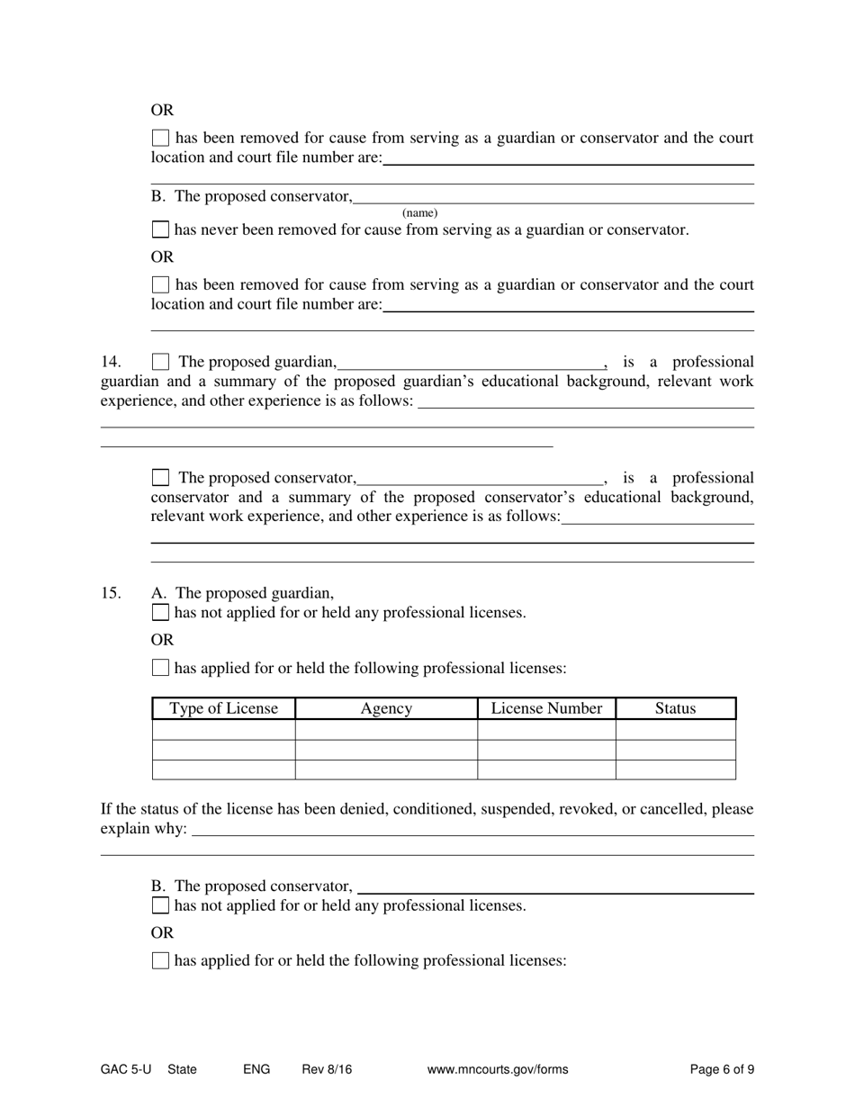 Form GAC5-U Petition for Appointment of Guardian / Conservator - Minnesota, Page 6