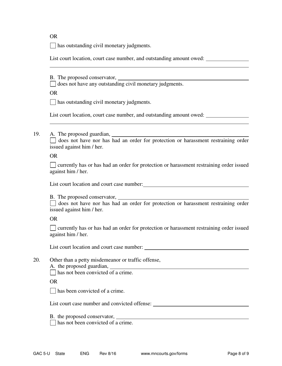 Form GAC5-U Petition for Appointment of Guardian / Conservator - Minnesota, Page 8