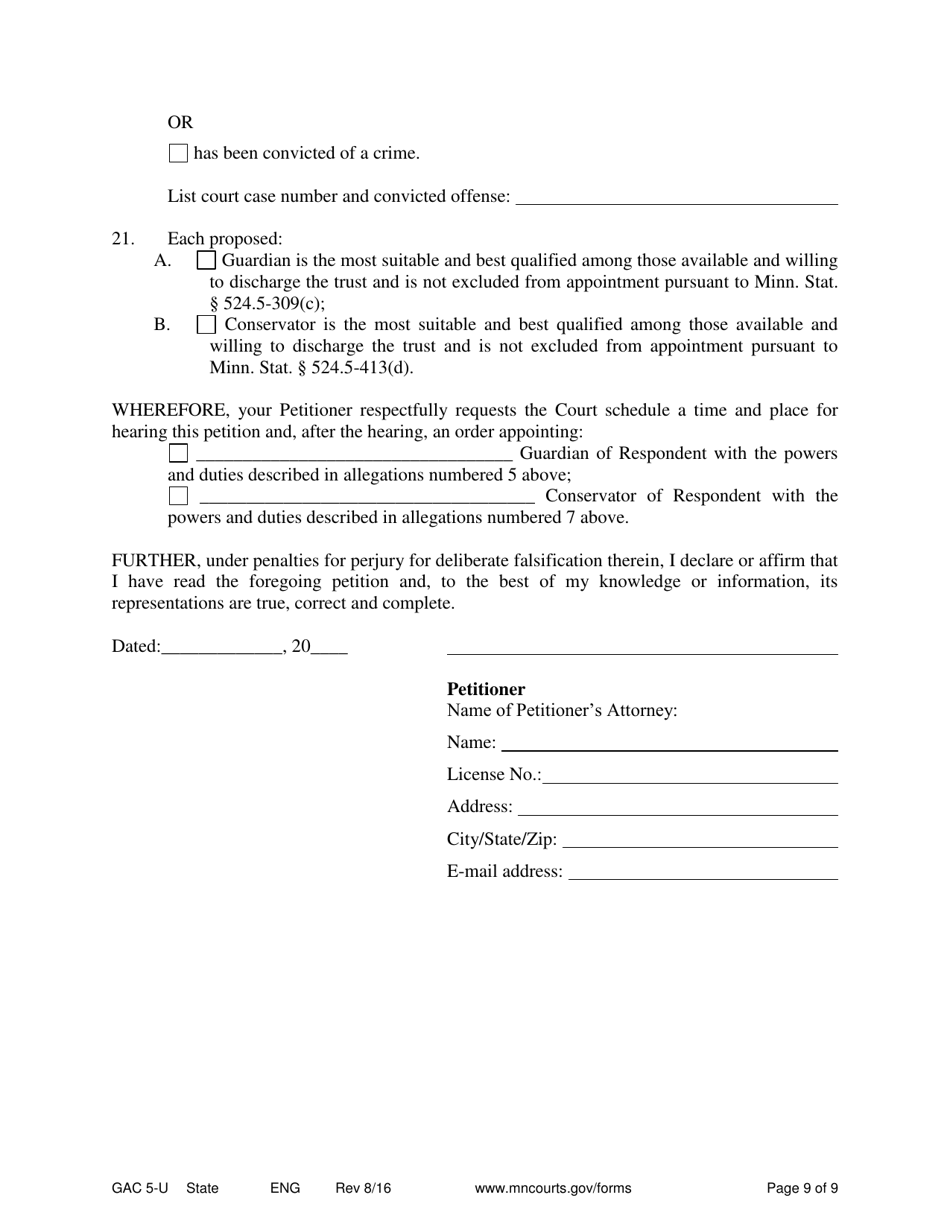 Form GAC5-U Petition for Appointment of Guardian / Conservator - Minnesota, Page 9