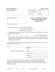 Document preview: Form HOU103 - DIST. 4 Power of Authority in Eviction Action in Hennepin County Housing Court - Hennepin County, Minnesota