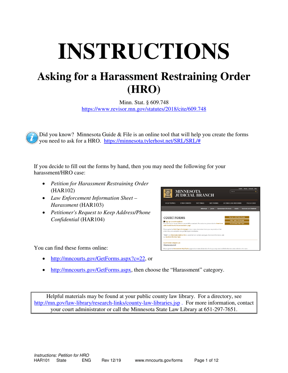 Instructions for Form HAR102, HAR103, HAR104 - Minnesota, Page 1
