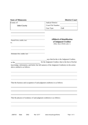 Form JGM103 Affidavit of Identification of Judgment Creditor - Minnesota