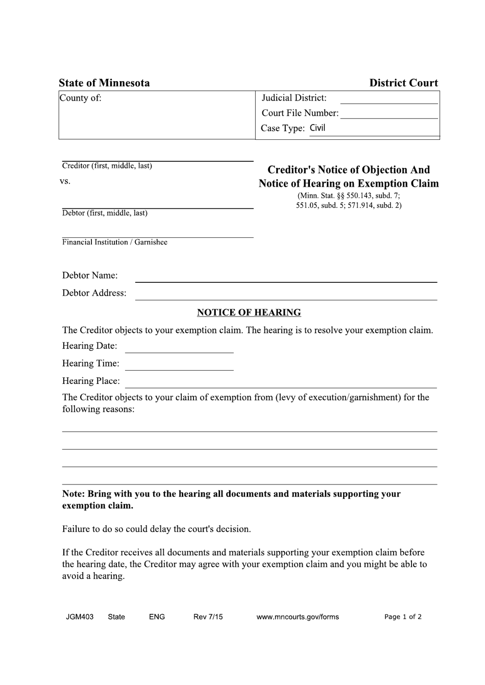 Form JGM403 Fill Out, Sign Online and Download Fillable PDF