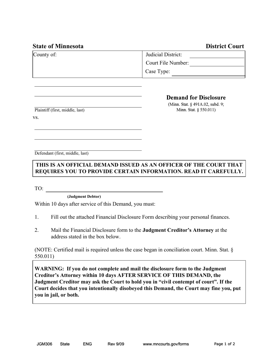 Form JGM306 Demand for Disclosure - Minnesota, Page 1