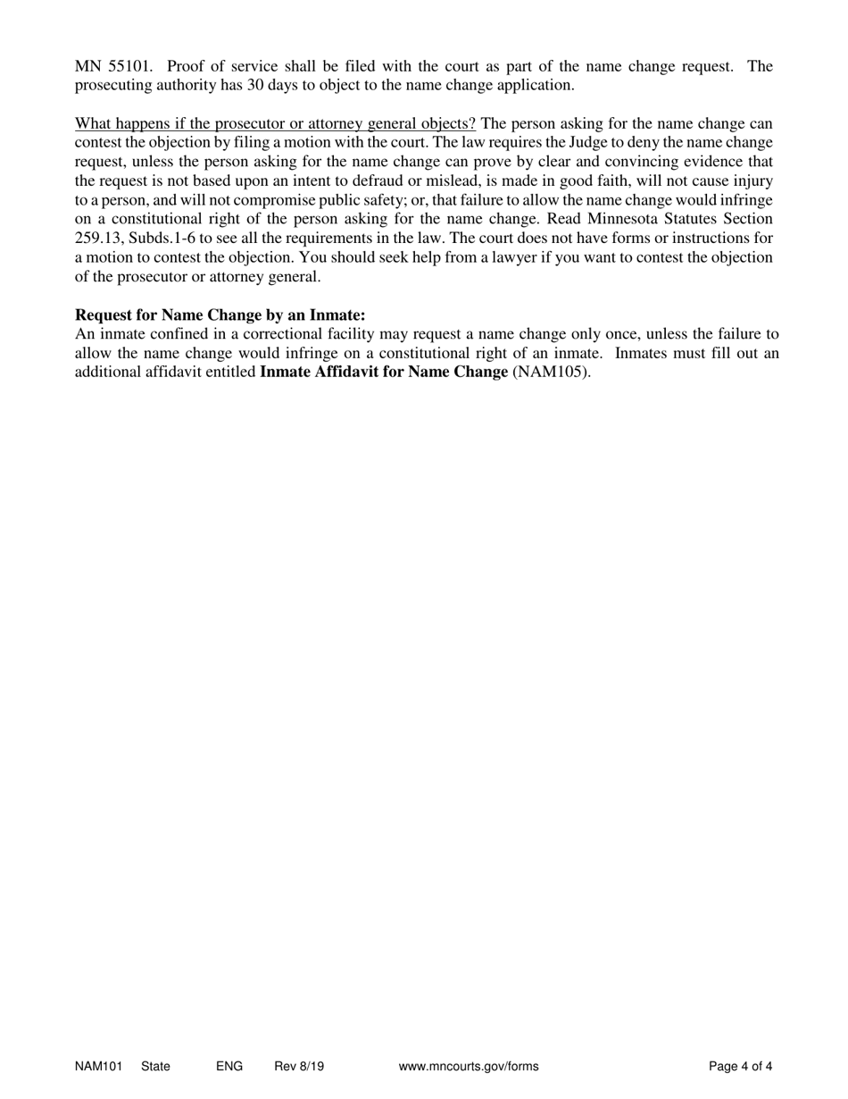 Instructions for Form NAM102, NAM103, NAM107 Application for Name Change and Other Relief - Minnesota, Page 4