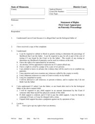 Document preview: Form PAT101 Statement of Rights First Court Appearance on Paternity Proceedings - Minnesota