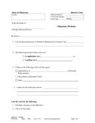 Form PRO1002 Objection (Probate) - Minnesota