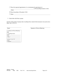 Form PRO1002 Objection (Probate) - Minnesota, Page 2