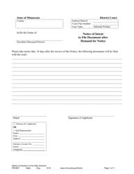 Document preview: Form PRO907 Notice of Intent to File Document After Demand for Notice - Minnesota