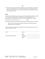 Form PRO901 Nomination of Personal Representative and/or Renunciation of Priority for Appointment, and Bond - Minnesota, Page 2