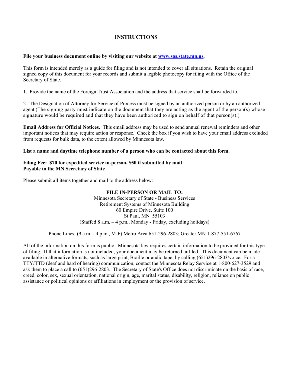Foreign Trust Association Designation of Attorney for Service of Process - Mississippi, Page 2