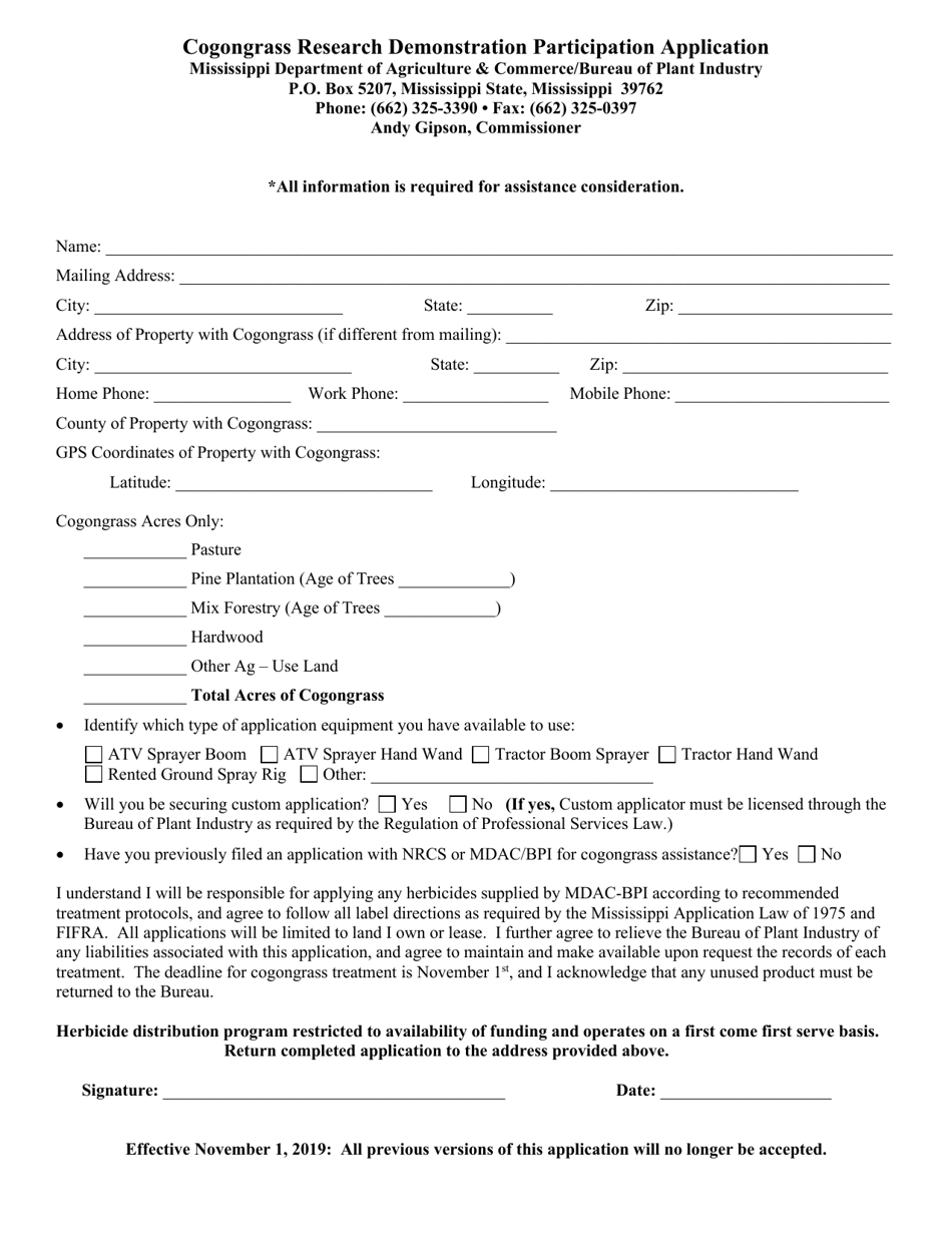 Mississippi Cogongrass Research Demonstration Participation Application ...