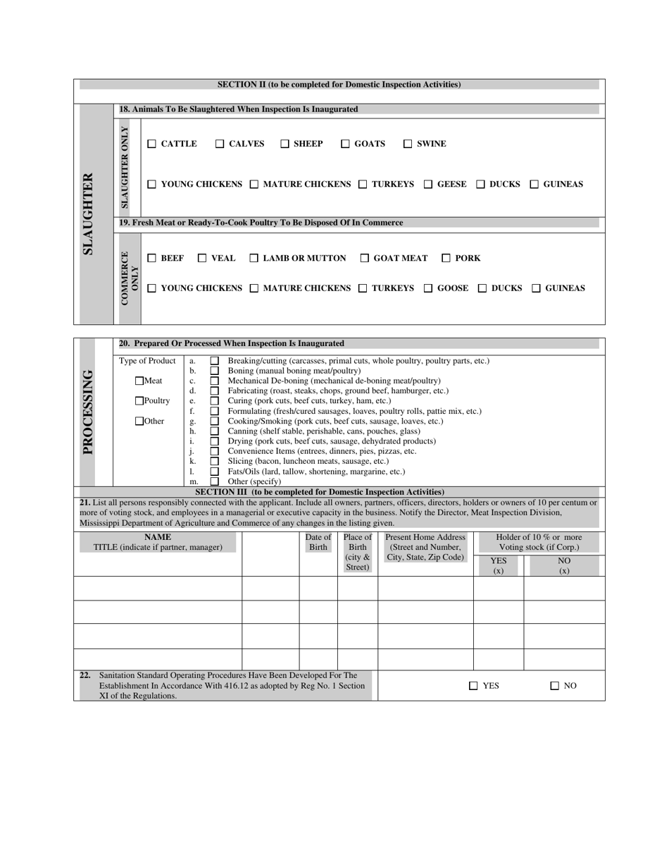 Application for State Meat and Poultry Inspection - Mississippi, Page 3