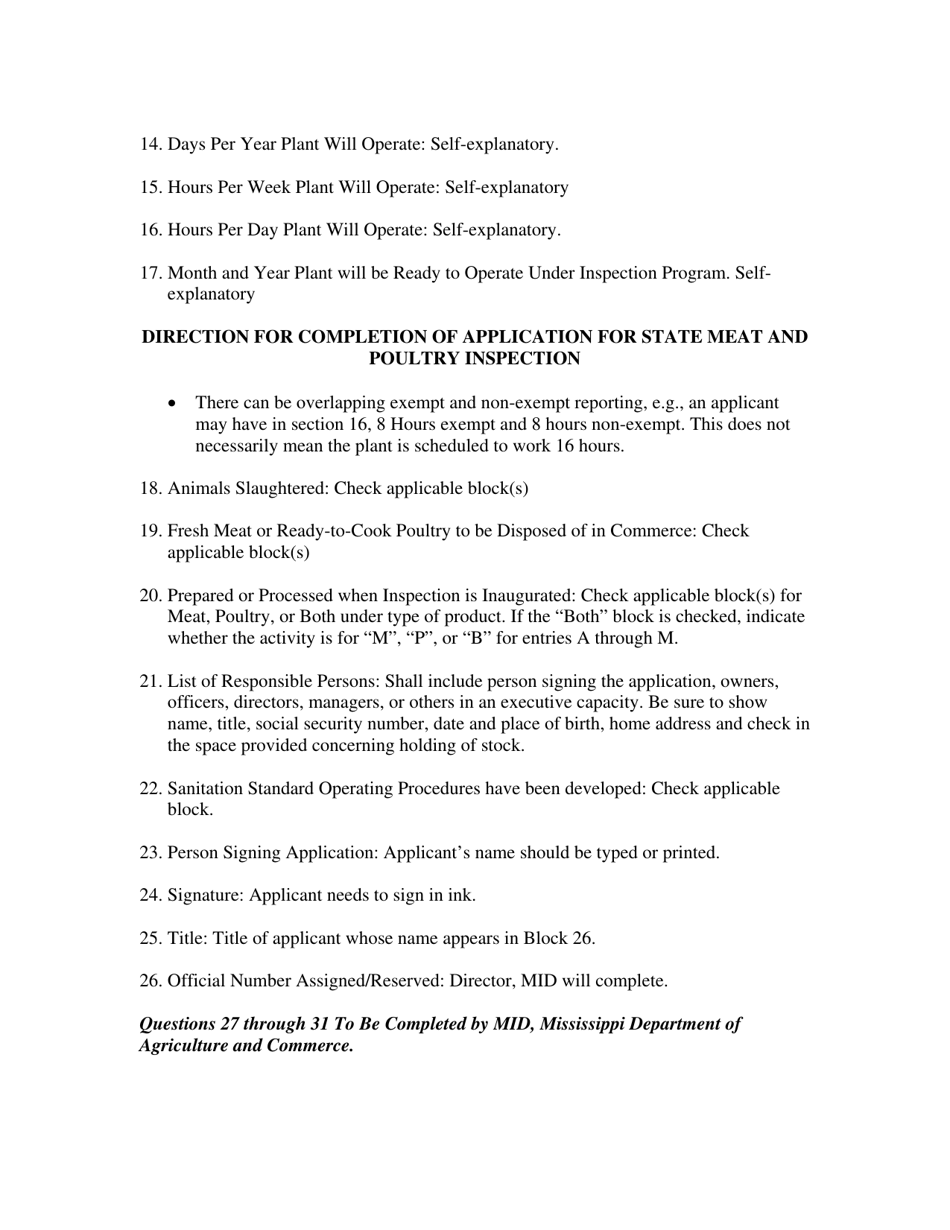 Application for State Meat and Poultry Inspection - Mississippi, Page 6