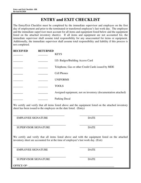 Entry and Exit Checklist - Mississippi Download Pdf