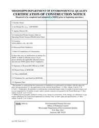 Air COC Form 2013.1 &quot;Certification of Construction Notice&quot; - Mississippi