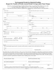 Request for Transfer of Permit, General Permit Coverage and/or Name Change - Mississippi